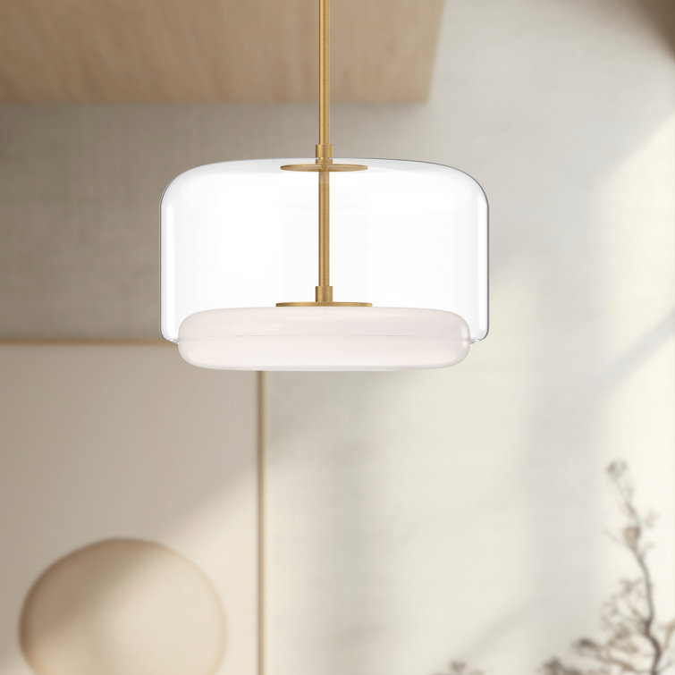 Enkel Brushed Gold 15" LED Drum Pendant with Clear Glass