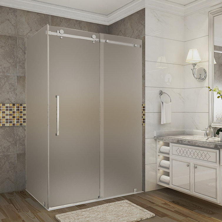 Moselle 48" x 75" Frosted Glass Frameless Sliding Shower Enclosure