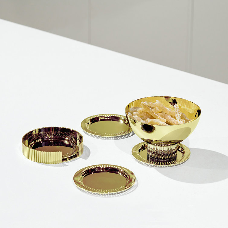 Gold Stainless Steel Circular Coaster Set with Holder
