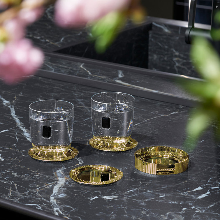 Gold Stainless Steel Circular Coaster Set with Holder