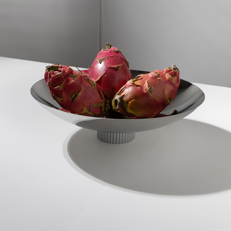 Silver Round Glass Fruit Bowl with Metallic Finish