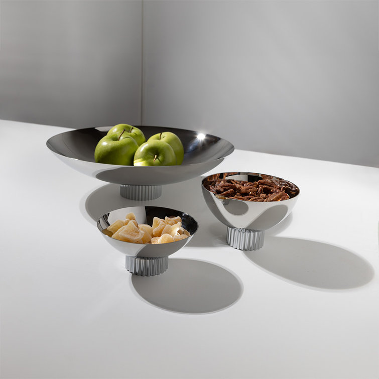 Silver Round Glass Fruit Bowl with Metallic Finish