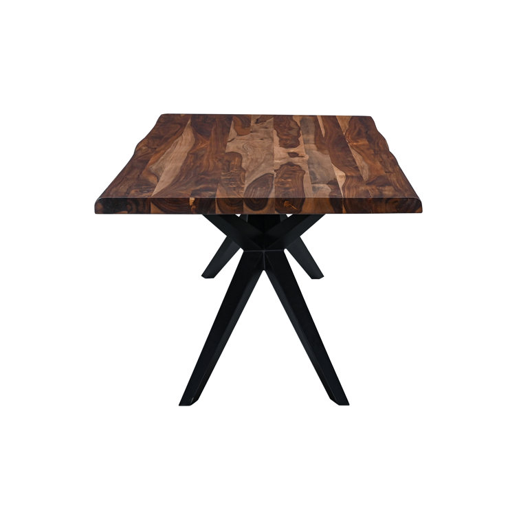 Natural Sheesham Wood Rectangular Dining Table with Black Iron Legs