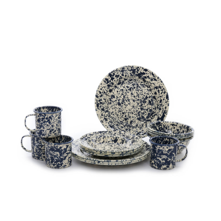 Navy and Cream Splatter Porcelain Outdoor Dinnerware Set, Service for 4
