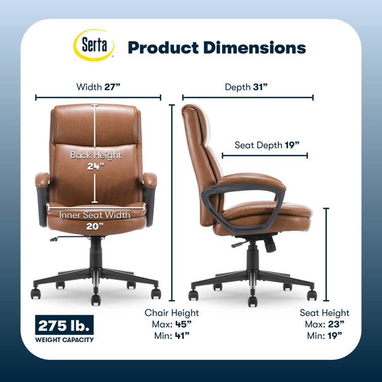 Brown Bonded Leather Executive Swivel Office Chair with Fixed Arms