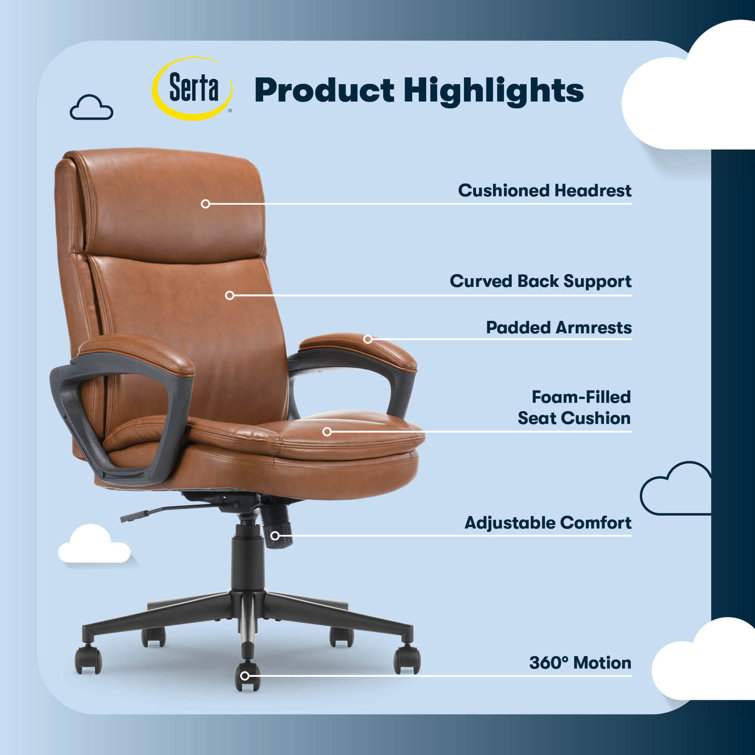 Brown Bonded Leather Executive Swivel Office Chair with Fixed Arms