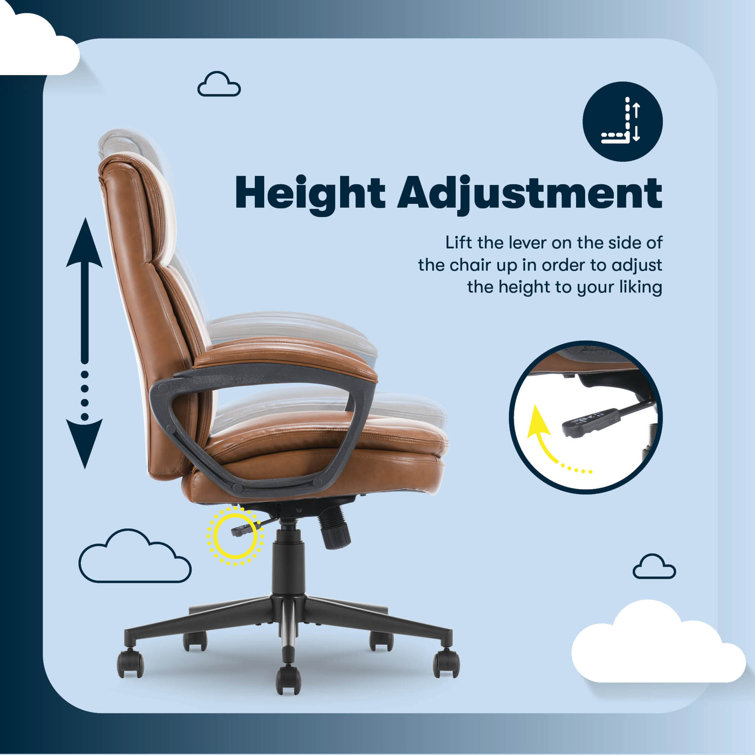 Brown Bonded Leather Executive Swivel Office Chair with Fixed Arms