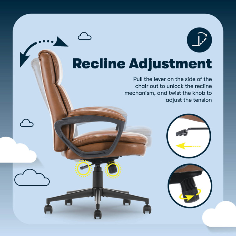 Brown Bonded Leather Executive Swivel Office Chair with Fixed Arms