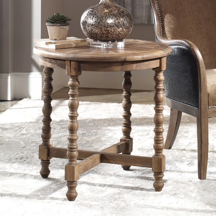Traditional Round Brown Reclaimed Fir End Table, 26"