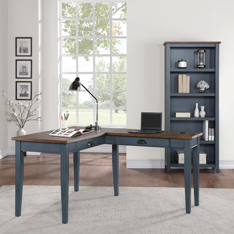 Transitional Blue/Brown Adjustable Wood Bookcase 30"W x 72"H