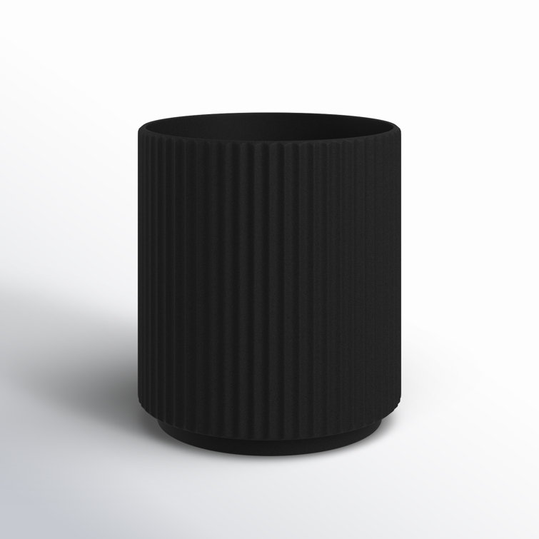 Demi Series 12" Black Plastic-Stone Round Planter