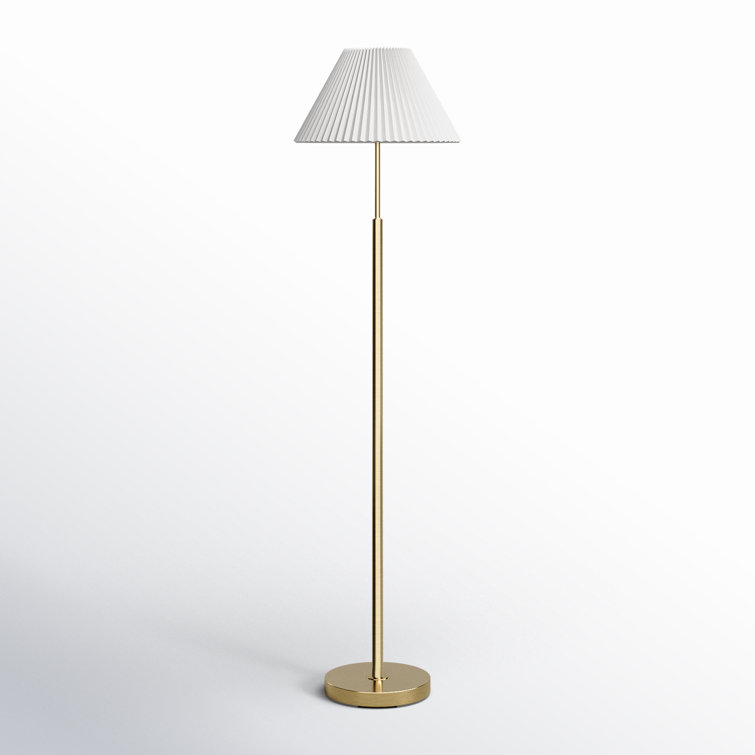 Antique Brass Floor Lamp with White Pleated Shade