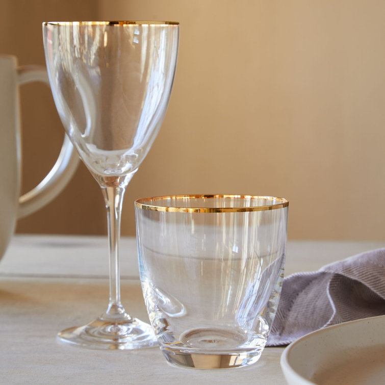 Elegant Clear Wine Glasses with Golden Rim - Set of 6