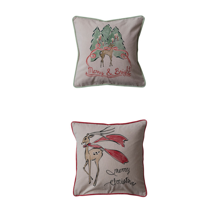 20" Multicolor Cotton Chambray Holiday Reindeer Throw Pillow Set