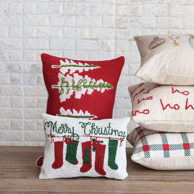 Christmas Cotton Beaded Lumbar Pillow with Velvet Back