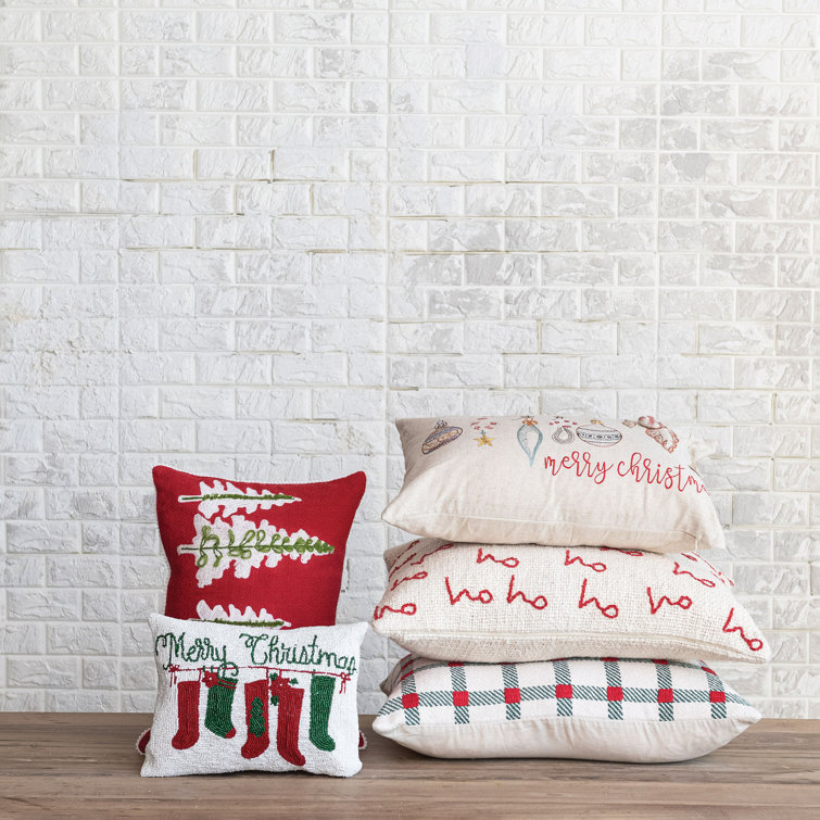 Christmas Cotton Beaded Lumbar Pillow with Velvet Back
