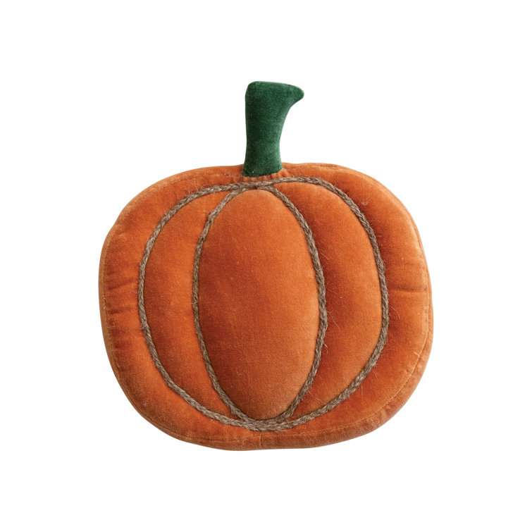 Orange Green Cotton Velvet Pumpkin Pillow with Jute Embroidery