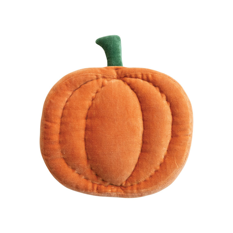 Orange Green Cotton Velvet Pumpkin Pillow with Jute Embroidery