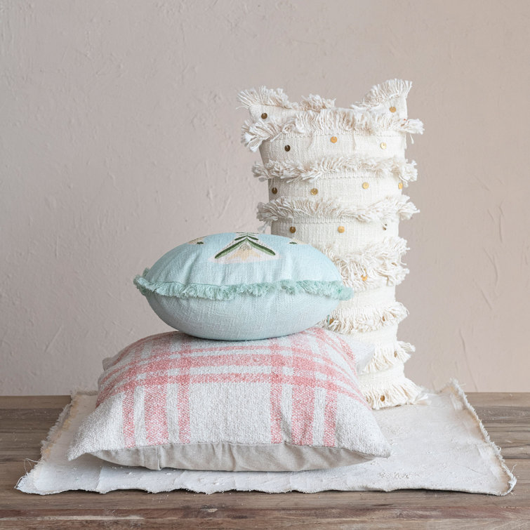 Round Multicolor Cotton Embroidered Dove Throw Pillow