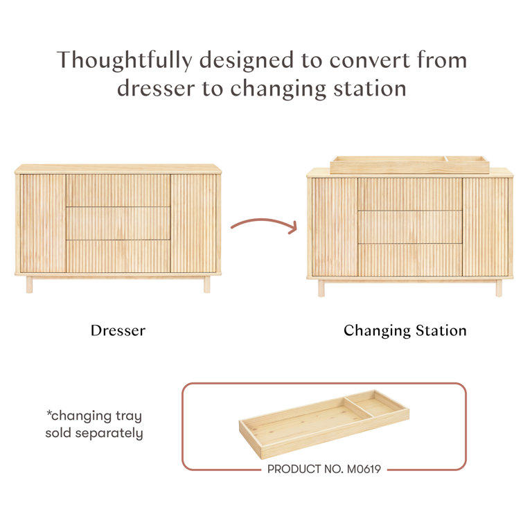 Blonde Wood Large Tambour Panel Dresser with Casters
