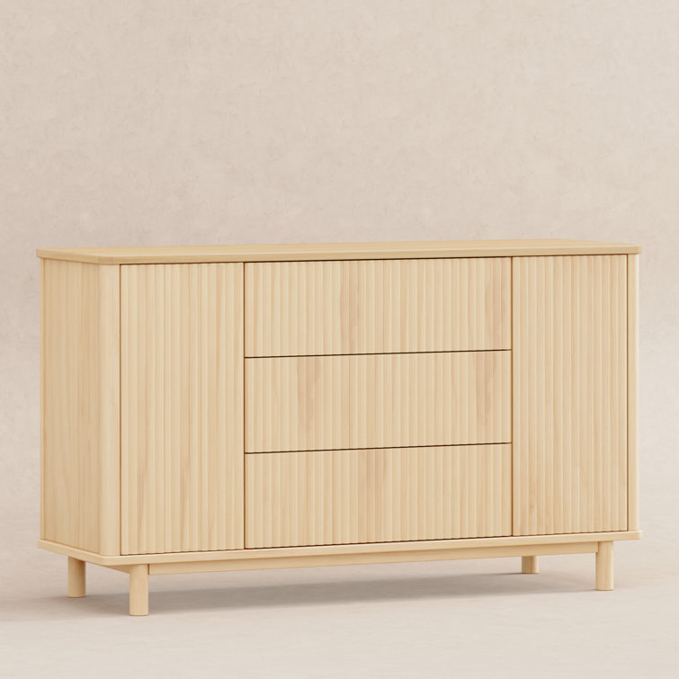 Blonde Wood Large Tambour Panel Dresser with Casters