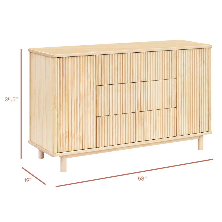 Blonde Wood Large Tambour Panel Dresser with Casters