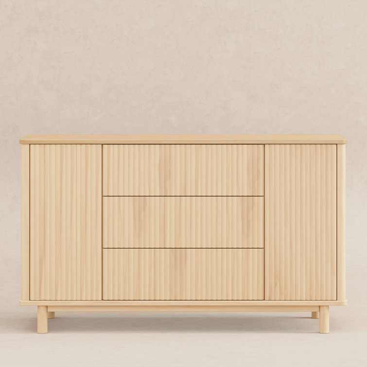 Blonde Wood Large Tambour Panel Dresser with Casters