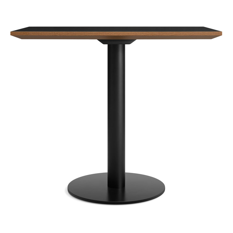 Walnut and Matte Black Rectangular Cafe Table with Steel Pedestal