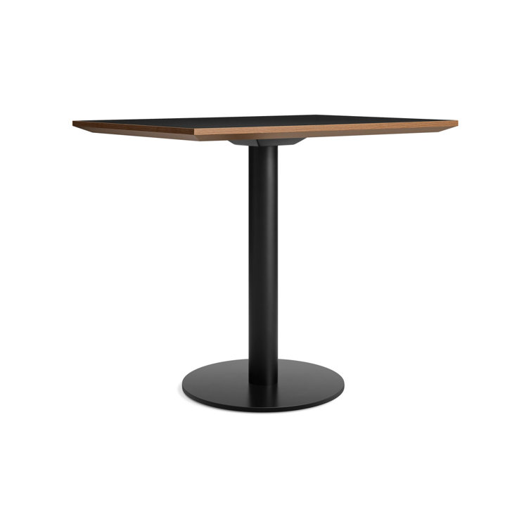 Walnut and Matte Black Rectangular Cafe Table with Steel Pedestal
