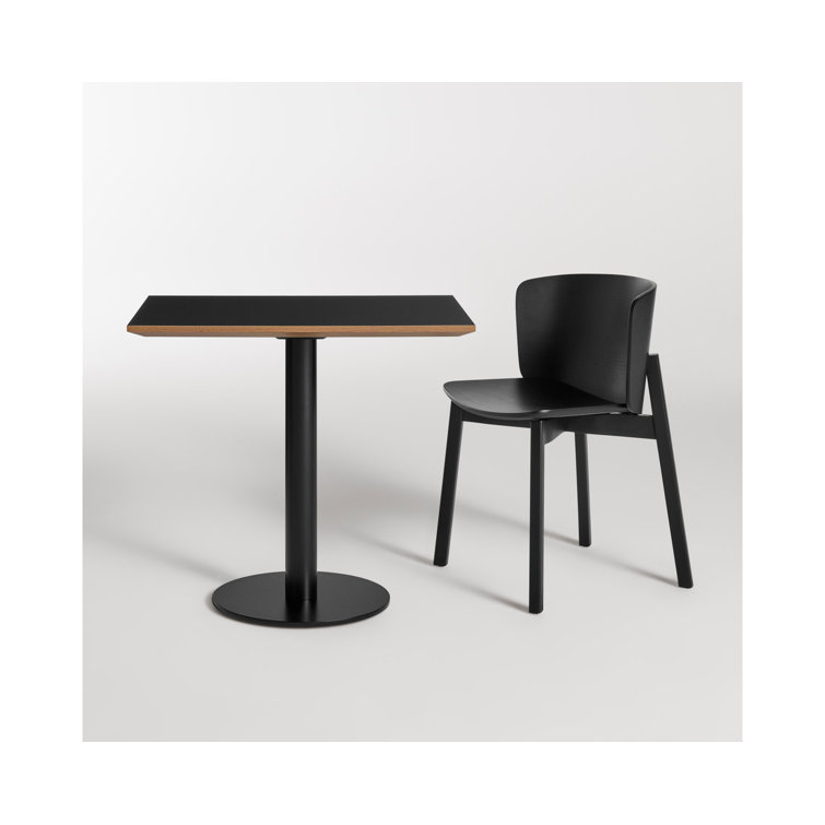 Walnut and Matte Black Rectangular Cafe Table with Steel Pedestal