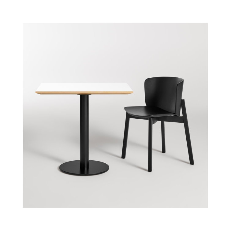 Walnut and Matte Black Rectangular Cafe Table with Steel Pedestal