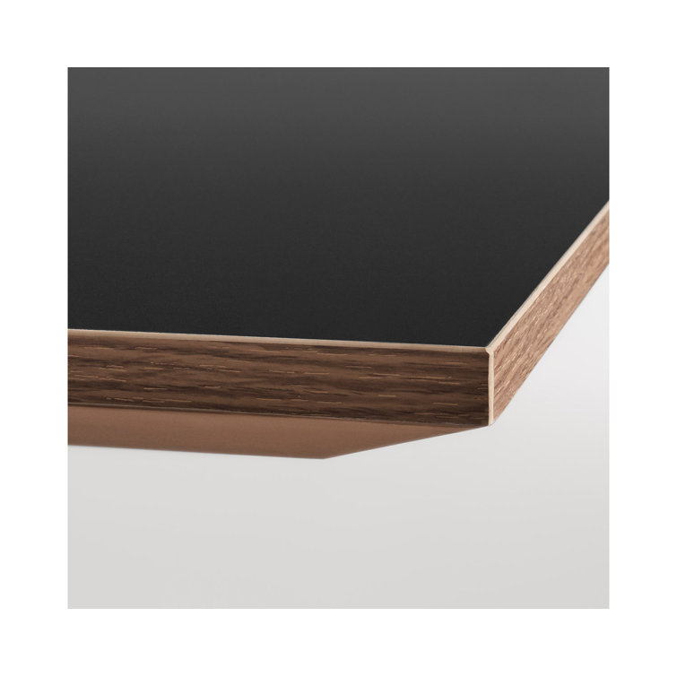 Walnut and Matte Black Rectangular Cafe Table with Steel Pedestal