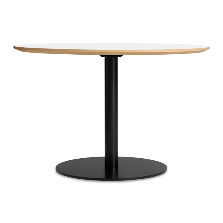 Walnut and Matte Black Round Mid-Century Modern Dining Table