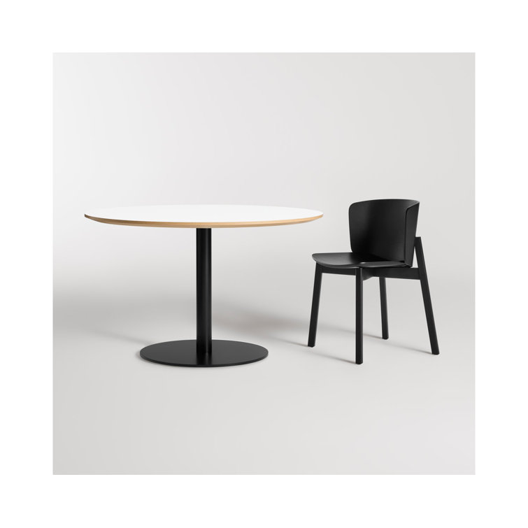 Walnut and Matte Black Round Mid-Century Modern Dining Table