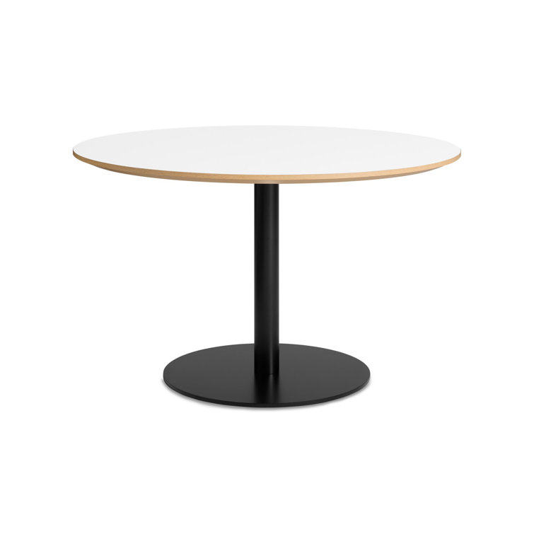 Walnut and Matte Black Round Mid-Century Modern Dining Table