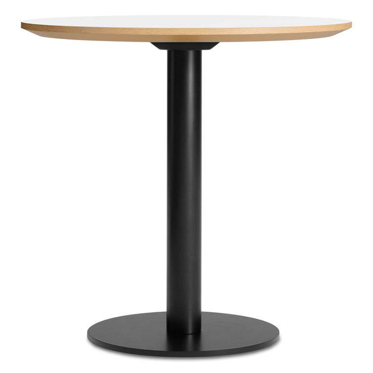 Walnut and Matte Black Round Mid-Century Modern Dining Table