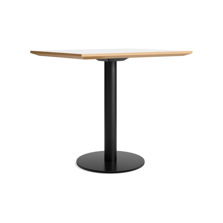 Walnut and Matte Black Rectangular Cafe Table with Steel Pedestal