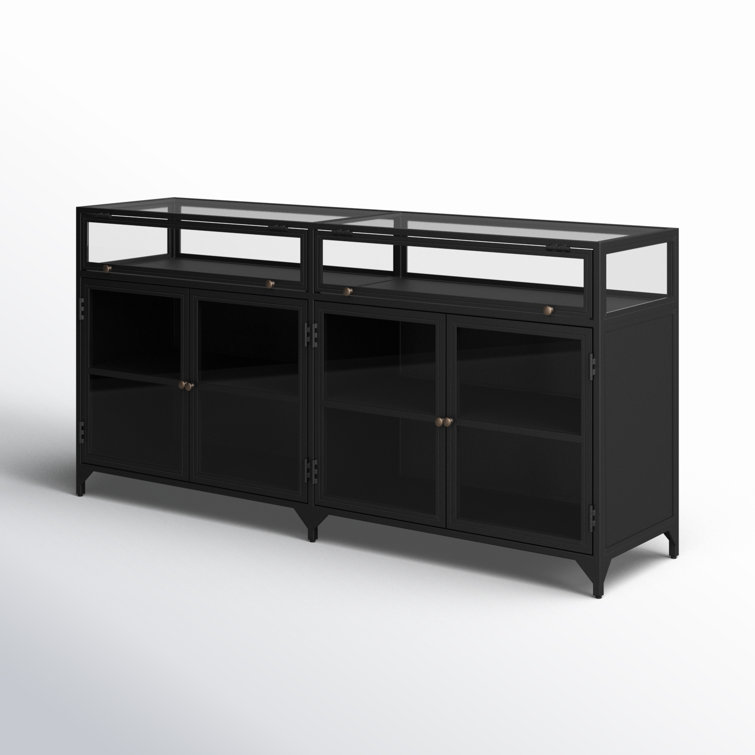 Shadow Box 70'' Black Iron and Glass Sideboard