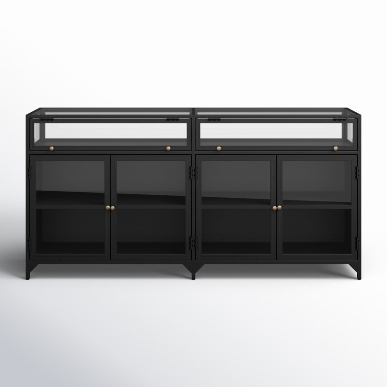 Shadow Box 70'' Black Iron and Glass Sideboard