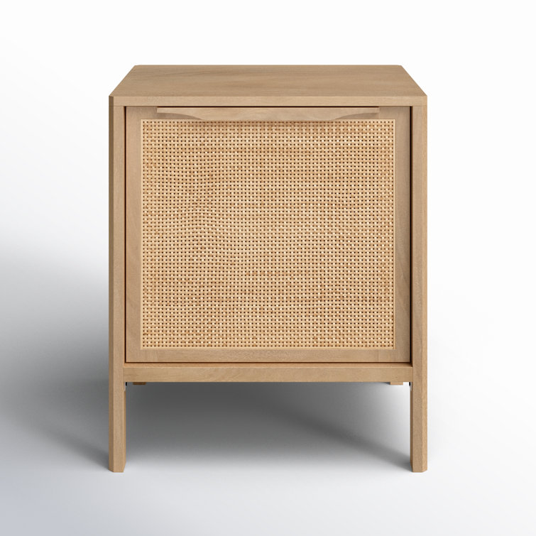 Modern Coastal Woven Cane Nightstand in Natural Brown