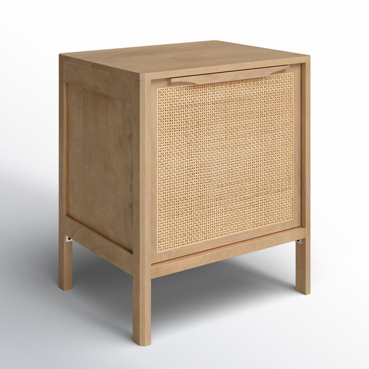 Modern Coastal Woven Cane Nightstand in Natural Brown