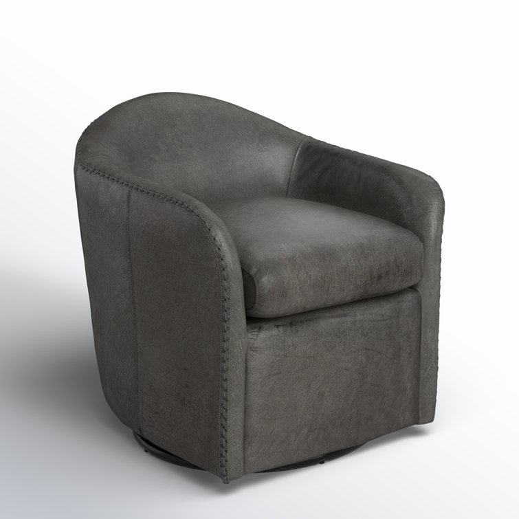 Big Top Blue Steel Leather Swivel Barrel Accent Chair