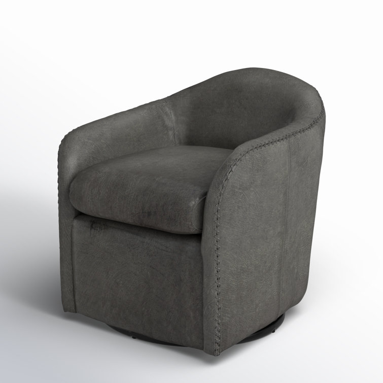 Big Top Blue Steel Leather Swivel Barrel Accent Chair