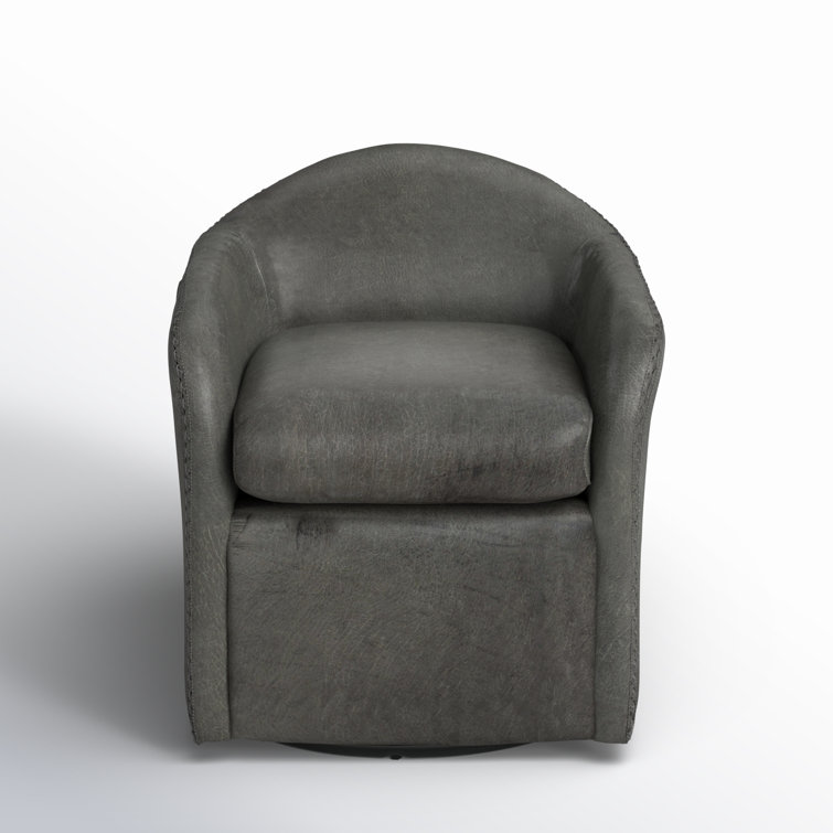 Sinbad Big Top Blue Steel Leather Barrel Swivel Club Chair