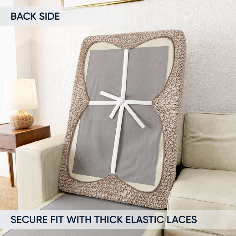 Beige and Brown Microfiber Stretchy Sectional Seat Cushion Slipcover