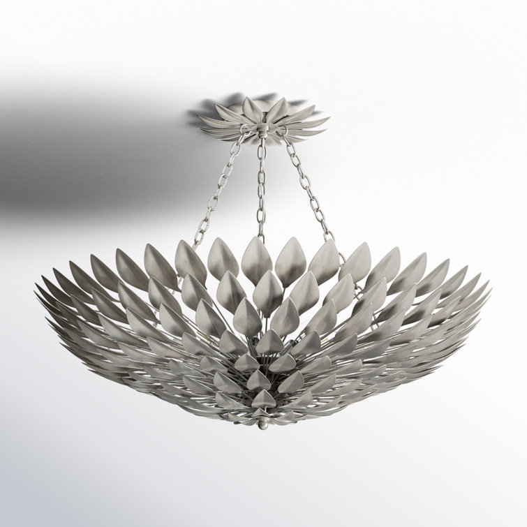 Antique Silver 6-Light Crystal Semi Flush Mount