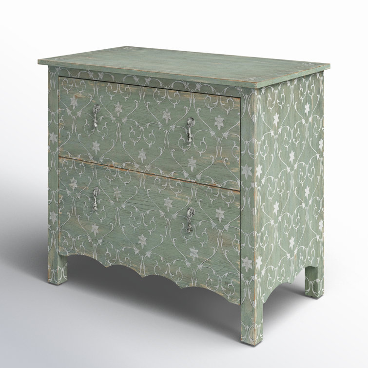 Antique Green and White 2-Drawer Accent Chest