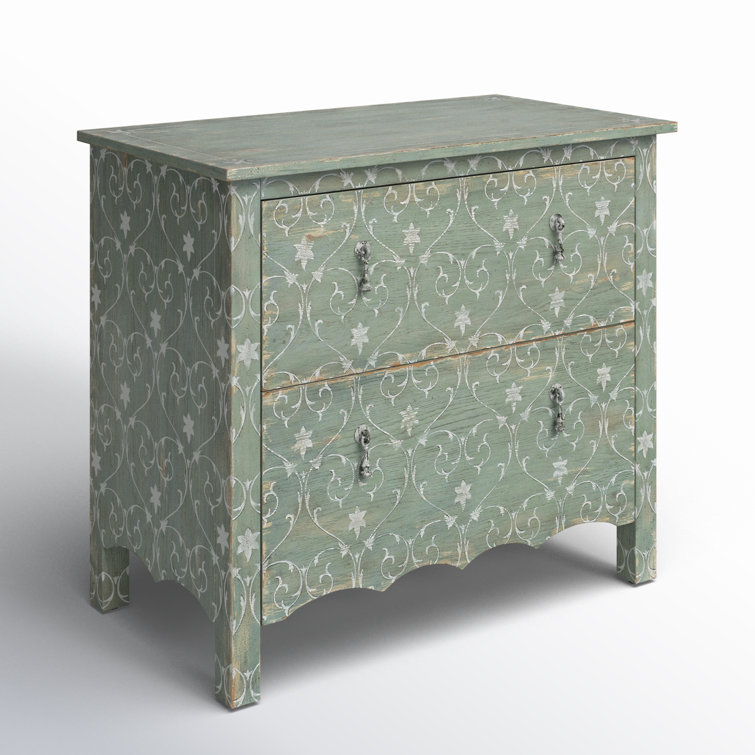 Antique Green and White 2-Drawer Accent Chest
