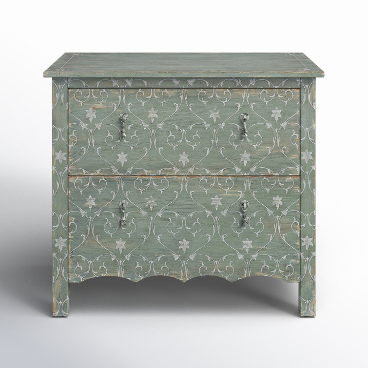 Antique Green and White 2-Drawer Accent Chest