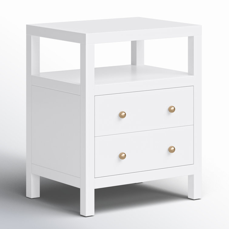 Smooth White 2-Drawer Nightstand with Gold Knobs